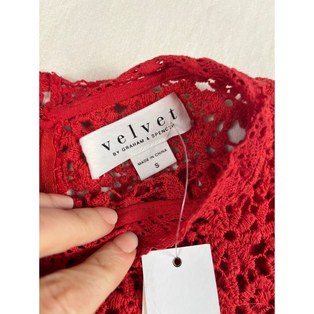 Velvet by Graham & Spencer Red Crochet Lace Shift Dress Sleeveless Small NEW - Picture 2 of 9